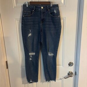 Maurices Dark Blue Distressed Ankle Jeans